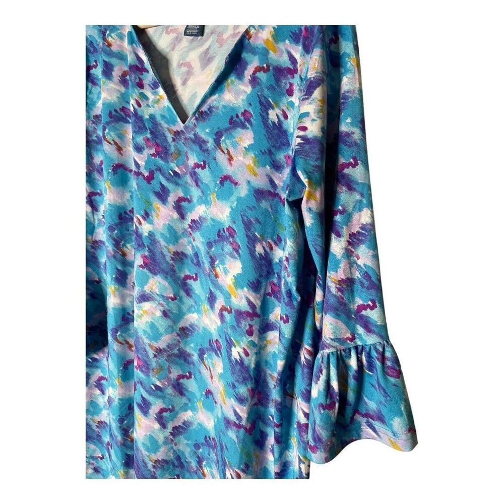 Caribbean Joe Women's Dress UPF 50+ Yoke Neck Colorful Print Size LBlue Haze - Picture 5 of 5